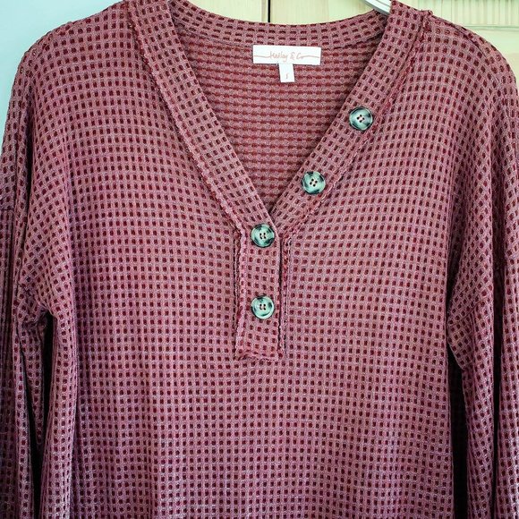 Hailey & Co Womens Small Button Up Henley Sweater Mauve Long Sleeve V Neck - Picture 5 of 9